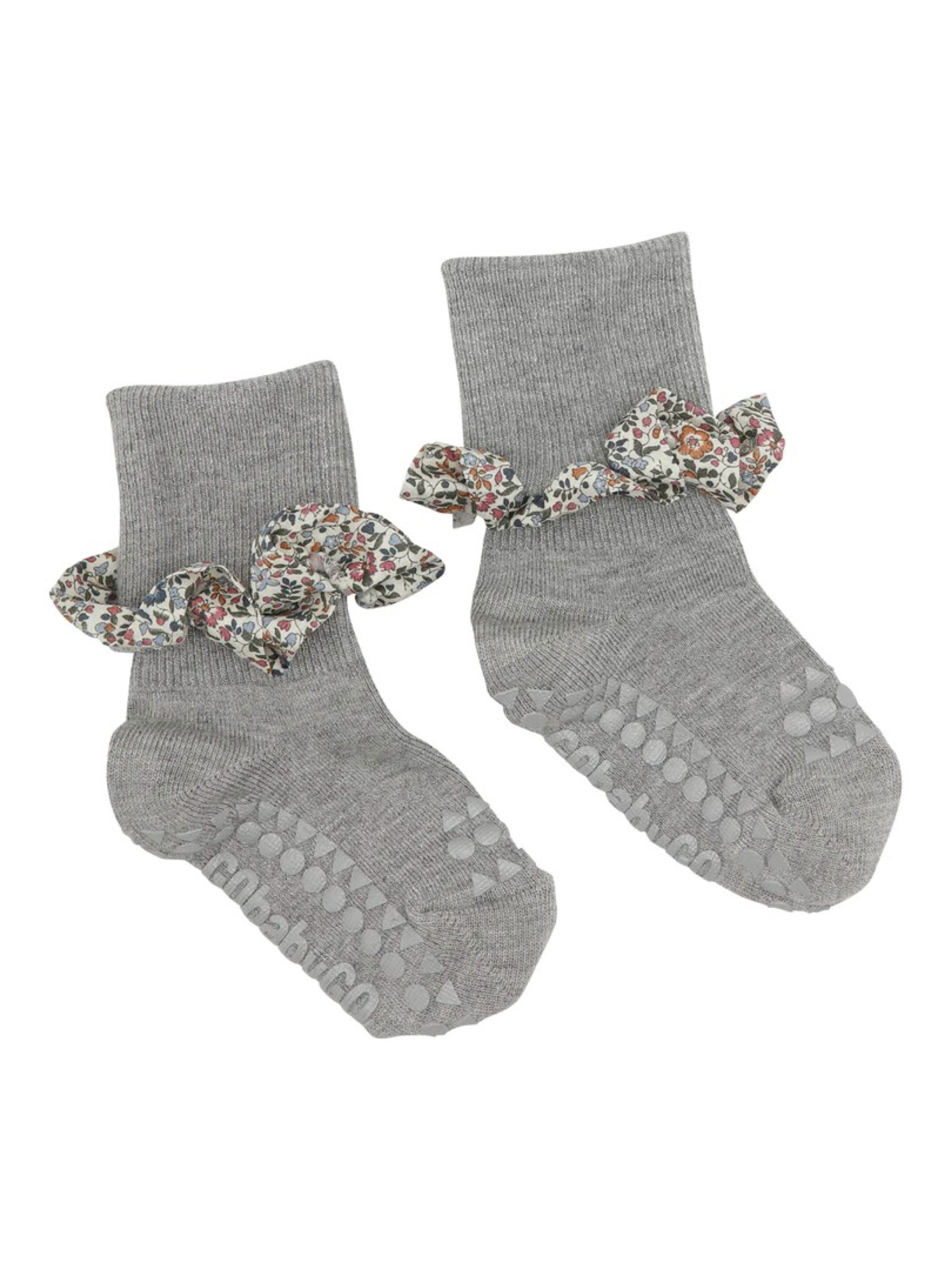 Non-slip Socks Bamboo - Grey Melange with Liberty Ruffle image number 2