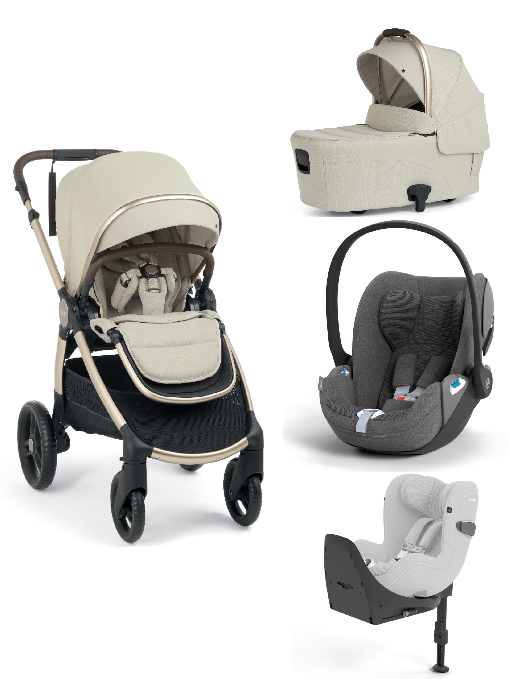 Ocarro 2 Pushchair and Carrycot Bundle with Cybex Cloud T i-Size Plus Car Seat and Base (4 Pieces) - Shell