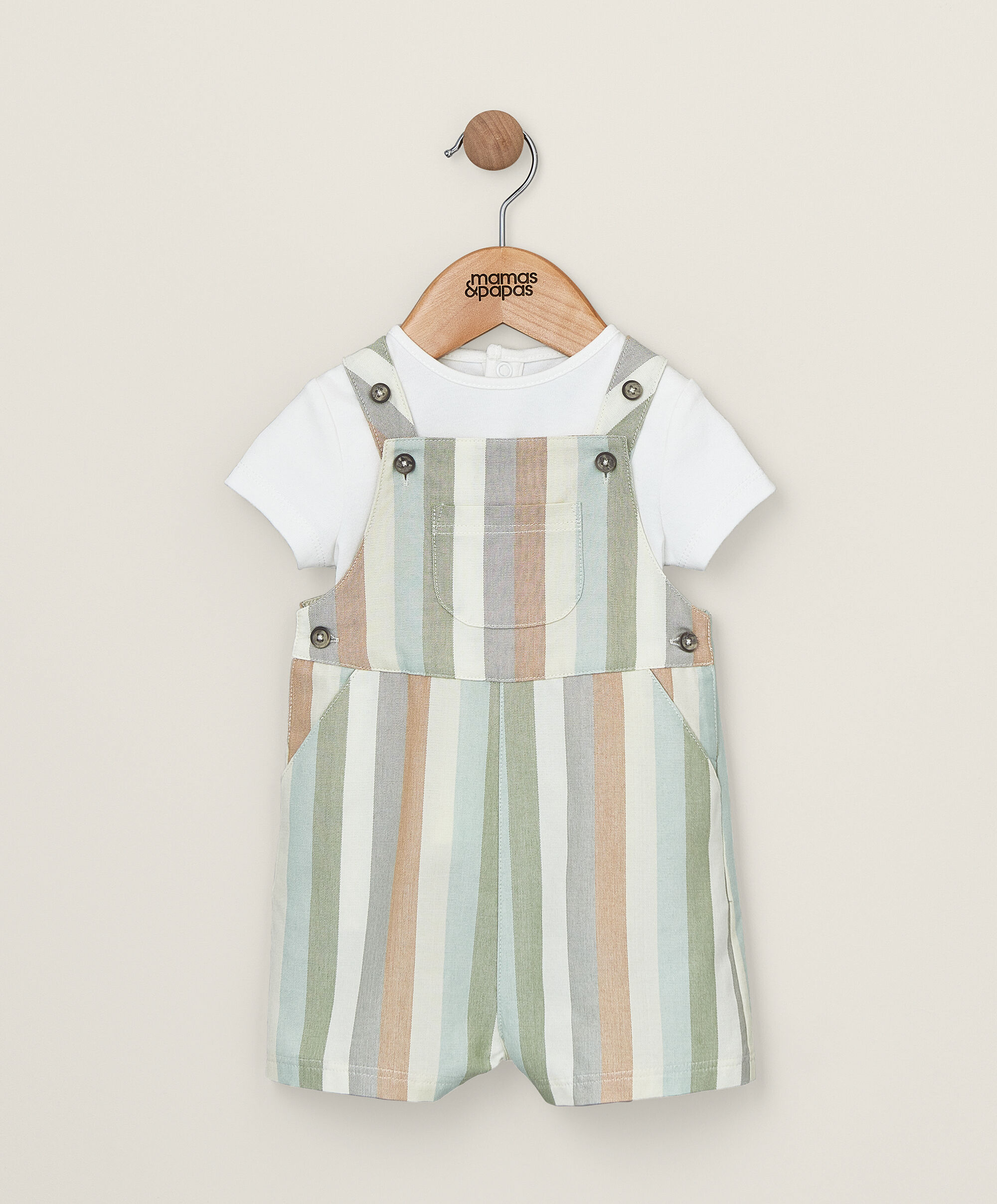 2 Piece Stripe Woven Dungaree Set