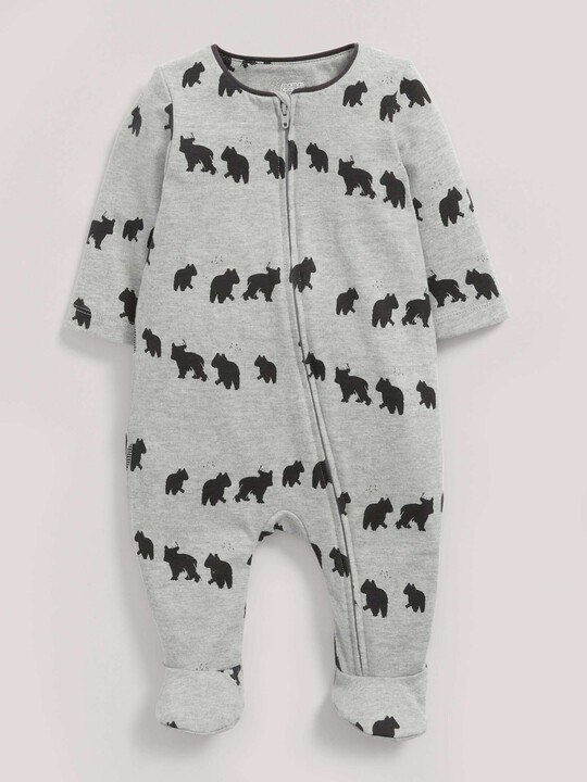 Bear Print Zip Detail All-In-One Grey- 0-3 image number 1