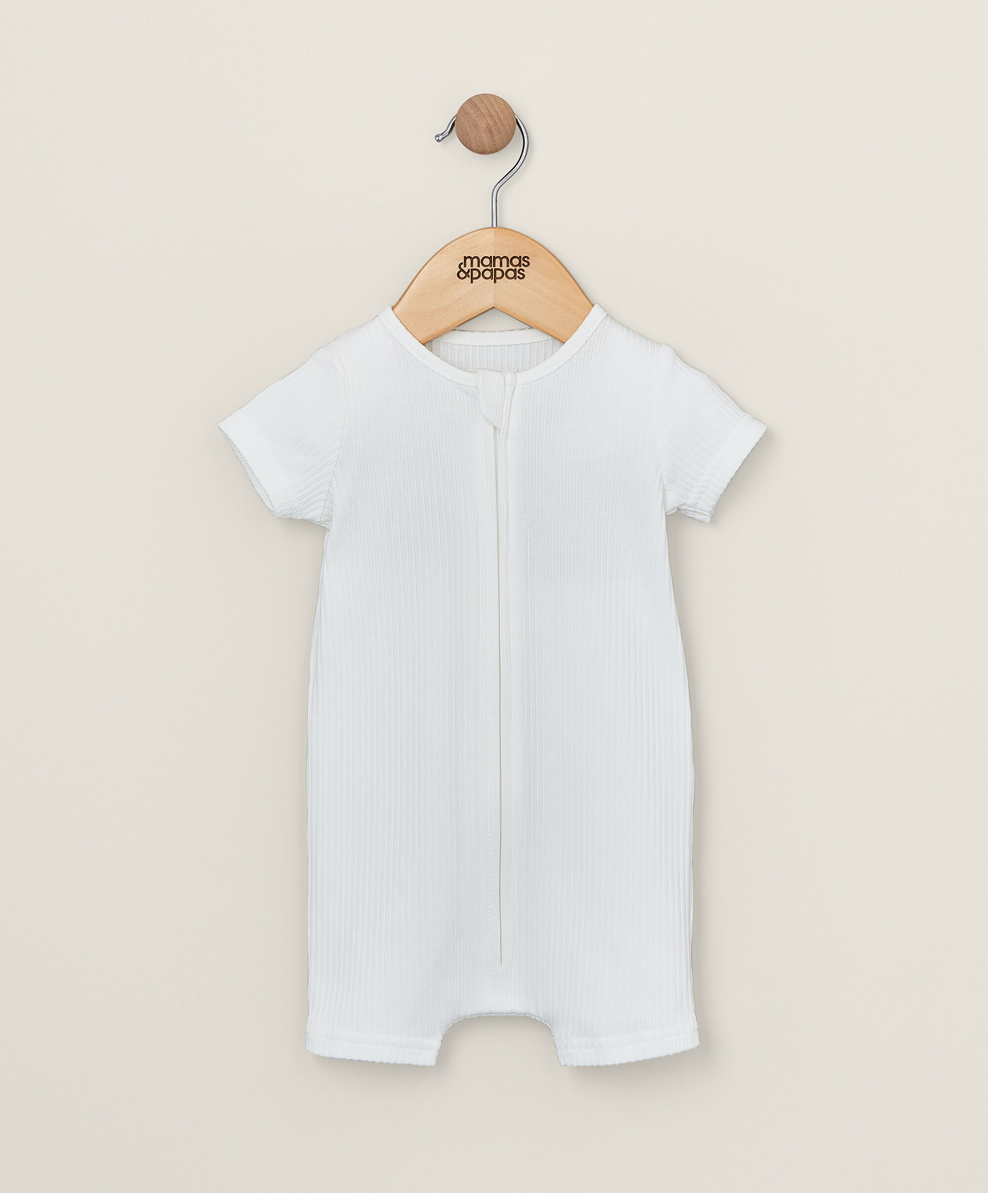 Organic Rib White Zip Romper image number 1