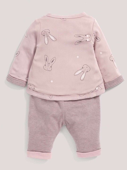 Rabbit Print Quilted Jersey Wrap Top & Trouser Set Pink- 0-3 image number 2