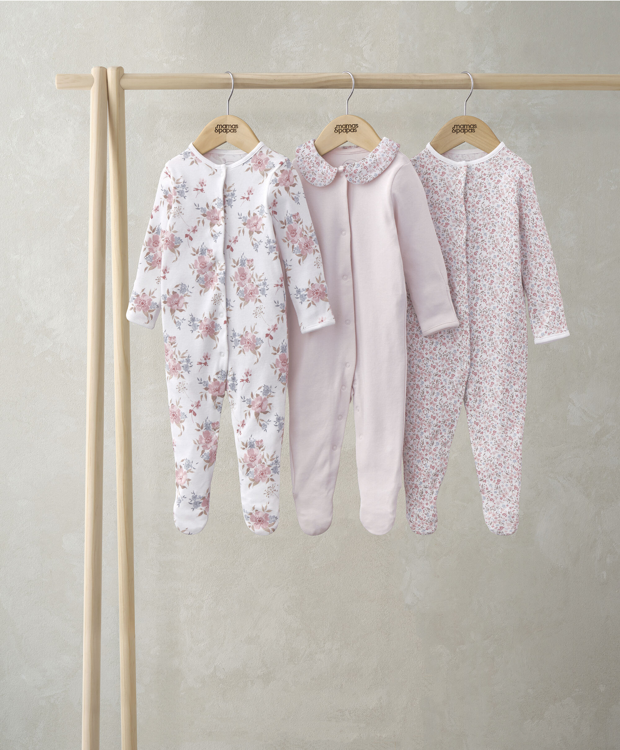 Watercolour Floral Sleepsuits (Set of 3) image number 1