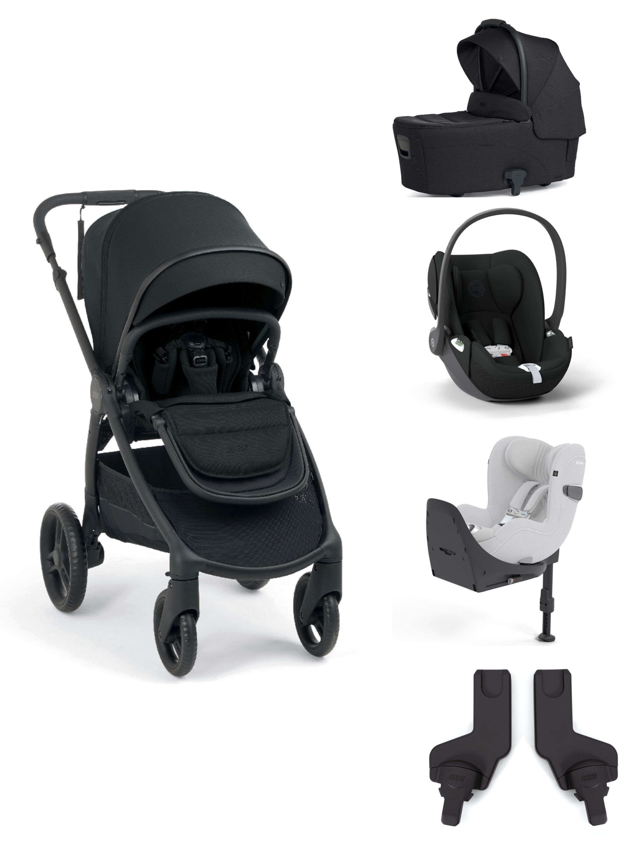 Ocarro 2 Pushchair and Carrycot Bundle with Cybex Cloud T i-Size Infant Car Seat, Adaptor, and Base (5 Pieces) &ndash; Eclipse
