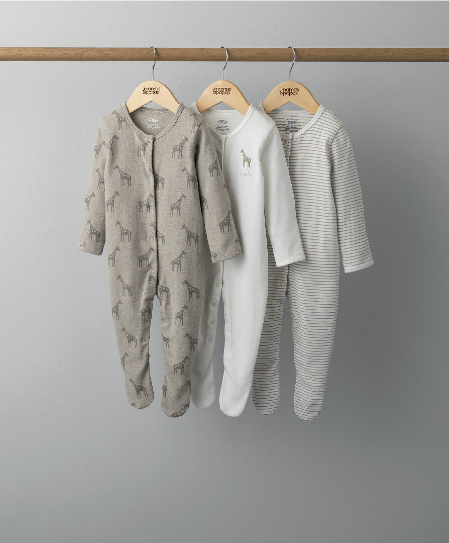 3 Pack Giraffe Sleepsuits image number 1