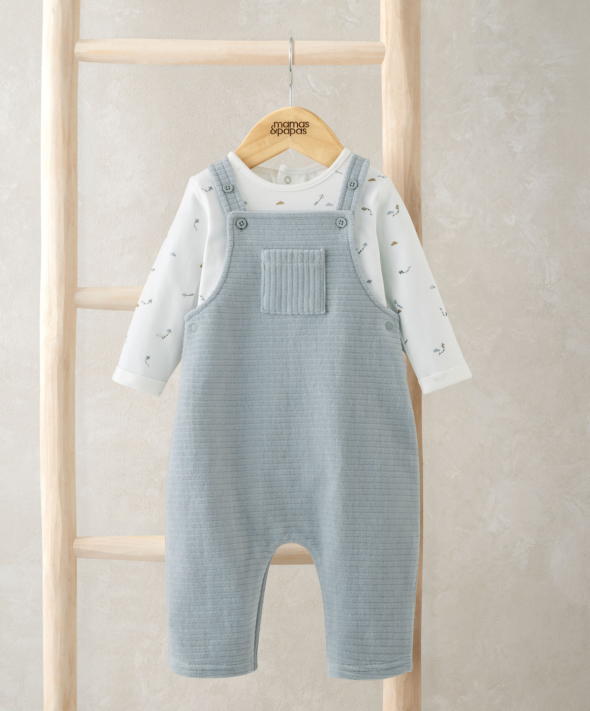 Kite Print Bodysuit & Velour Dungarees Set