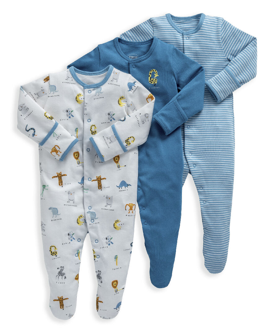 Animal Alphabet Jersey Cotton Sleepsuits 3 Pack image number 1