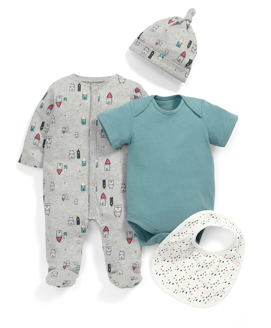 House Print All-in-One, Bodysuit, Bib & Hat Set image number 1