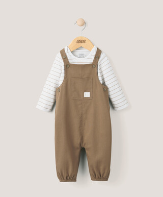 Stripe Bodysuit & Dungarees Outfit Set - Toffee