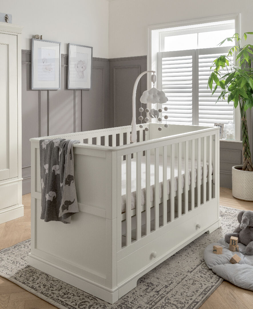 Oxford Wooden Cot & Toddler Bed with Storage - White