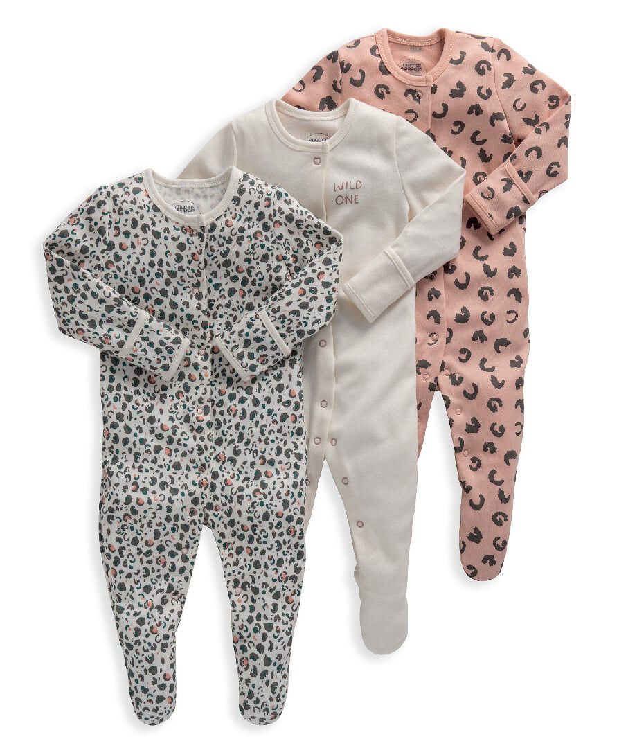 Buy Leopard Print Jersey Cotton Sleepsuits 3 Pack All in one s Rompers Mamas Papas Qatar