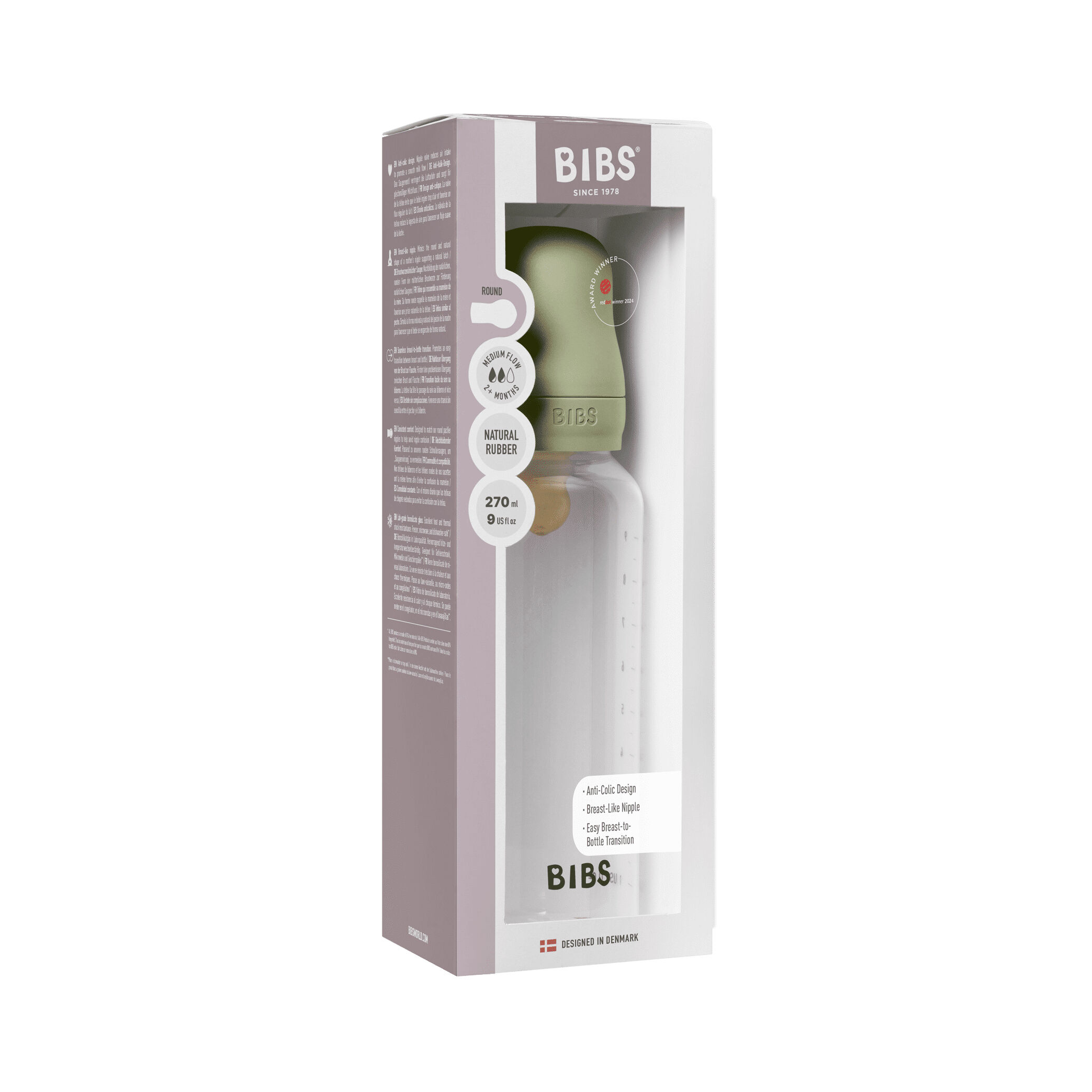 BIBS Baby Bottle Round Nipple Latex 1 Pack 270 Ml Medium Flow Sage image number 3