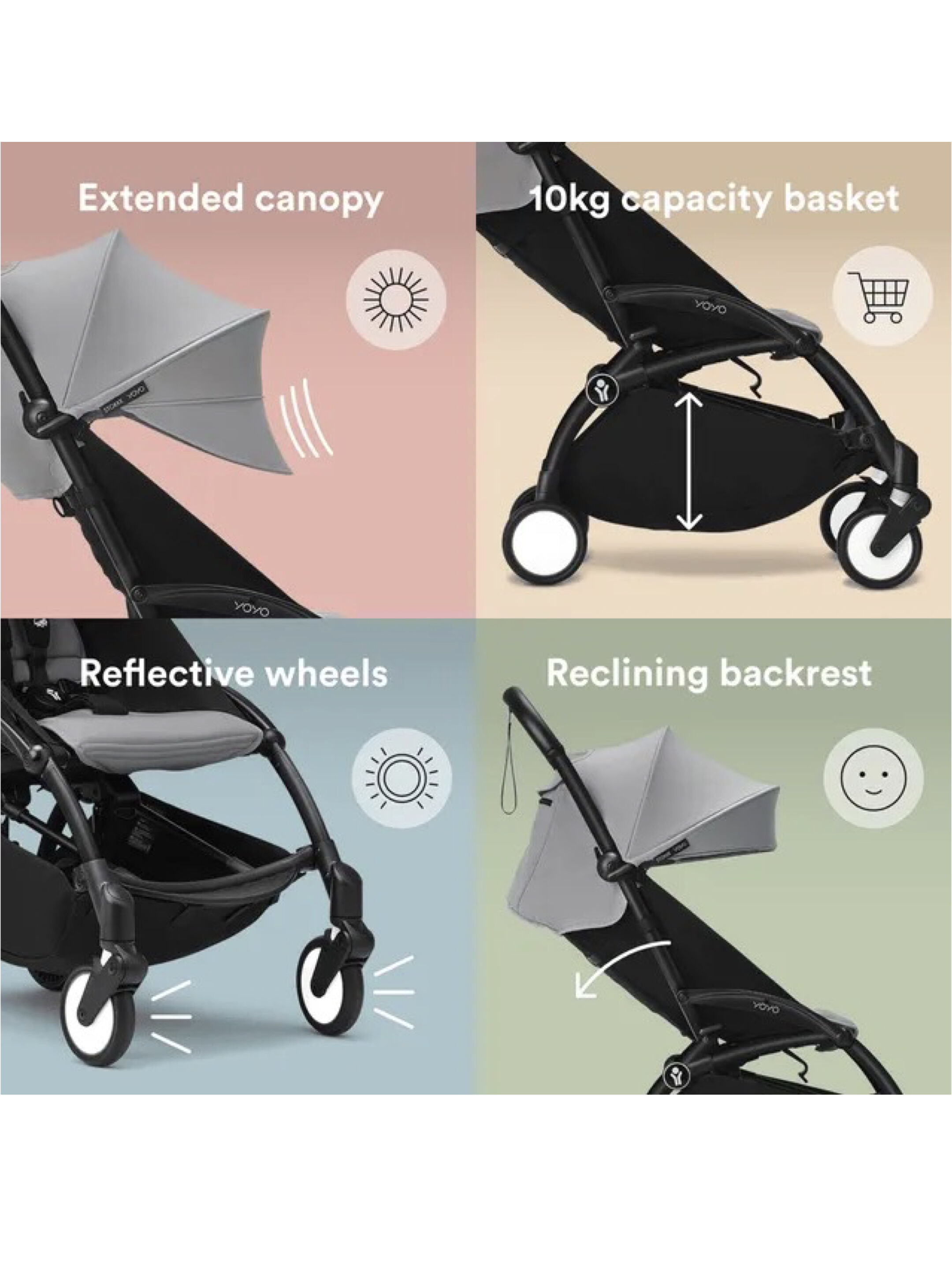 Stokke YOYO3 Full Stroller with White Frame, 0+ Newborn and 6+ Color Pack - Stone (3 pieces) image number 3