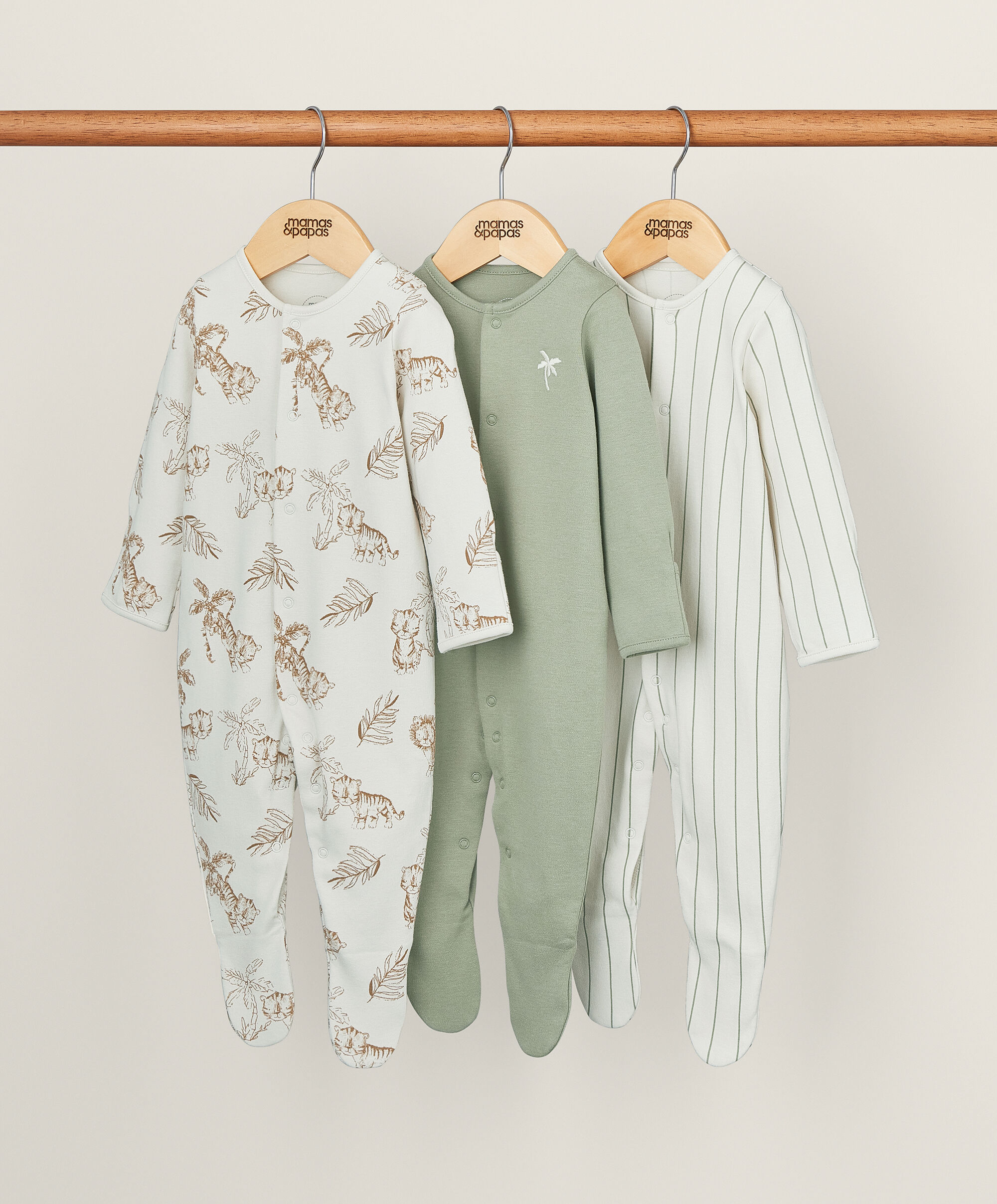 Jungle Sleepsuits (Pack of 3) - Beige