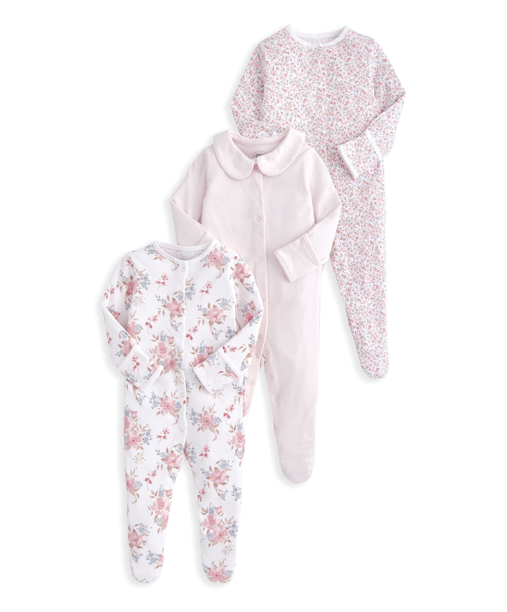 Watercolour Floral Sleepsuits (Set of 3) image number 2