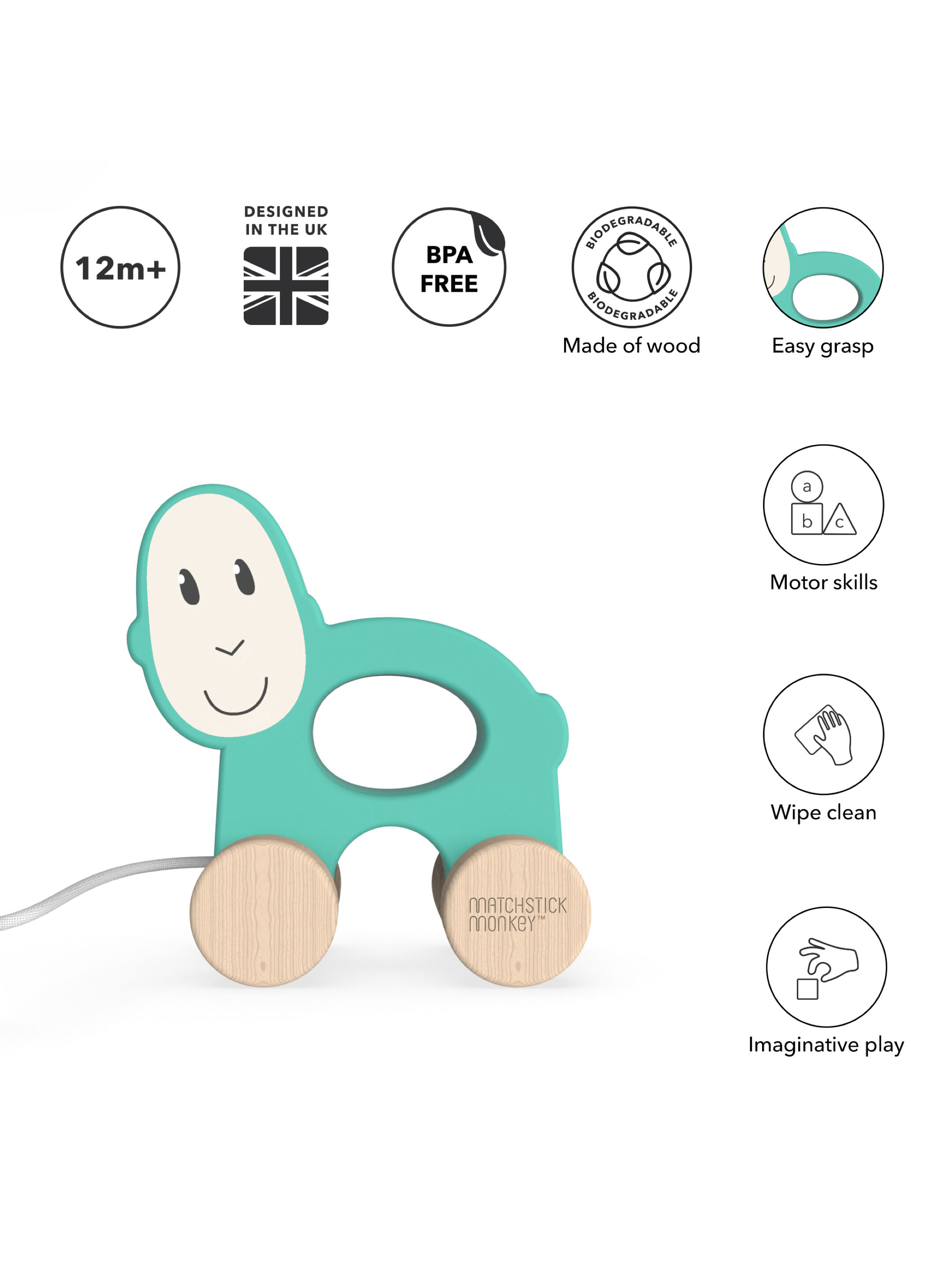 Matchstick Monkey Playtime Pull Along Animal - Matchstick Monkey image number 3