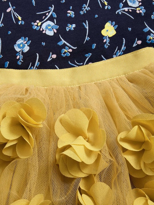 Flower Applique Tutu & Floral Top Set Mustard/Navy- 12-18 months image number 1