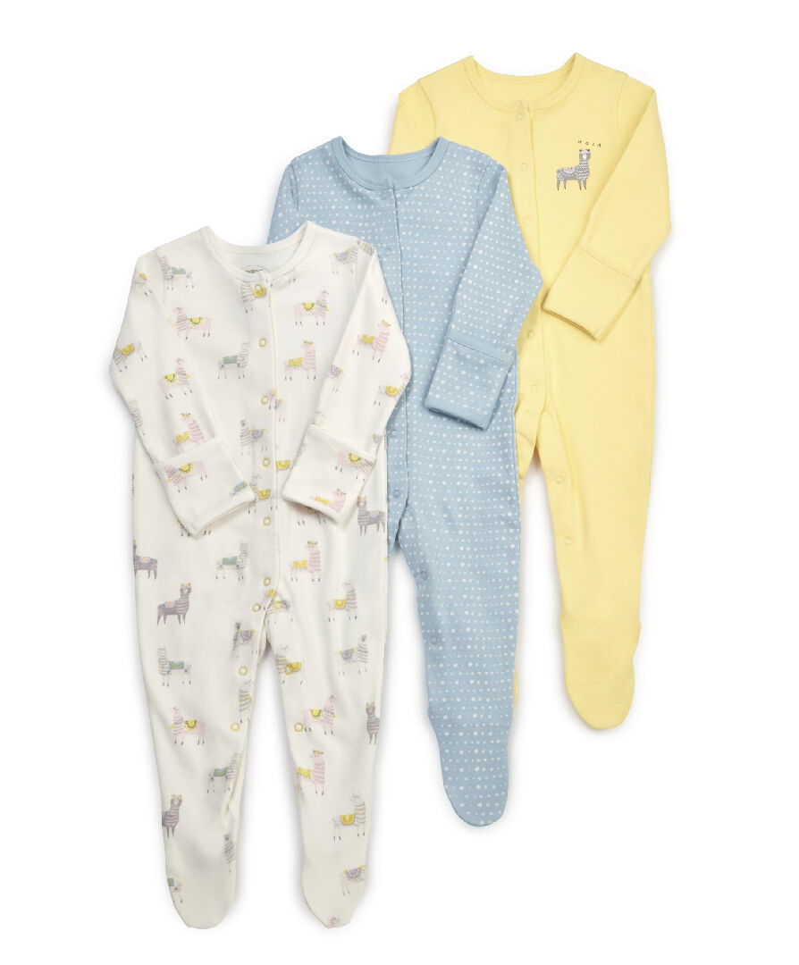 Llama Jersey Cotton Sleepsuits 3 Pack image number 1