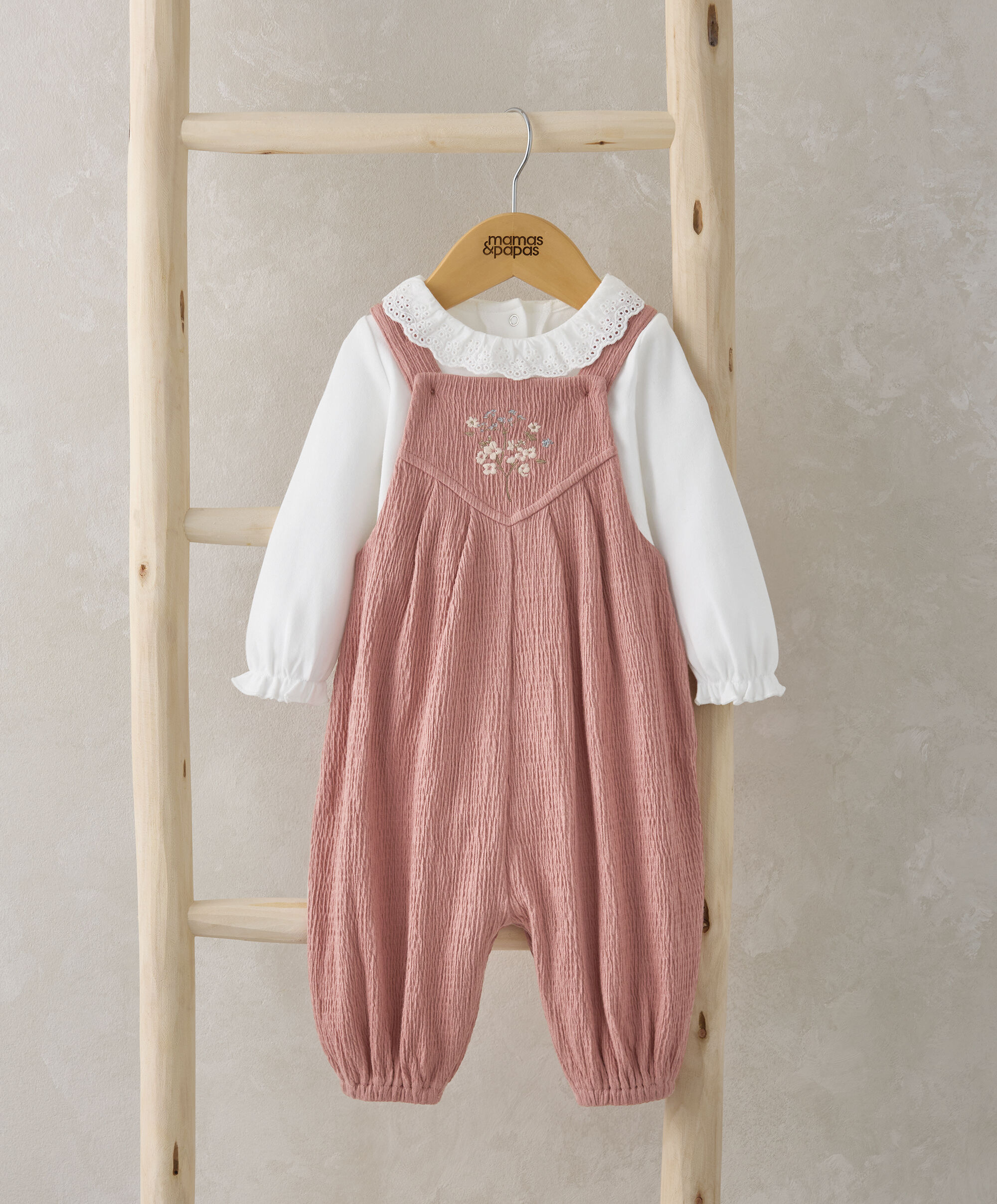 Crinkle Dungarees & Bodysuit Outfit Set - Pink