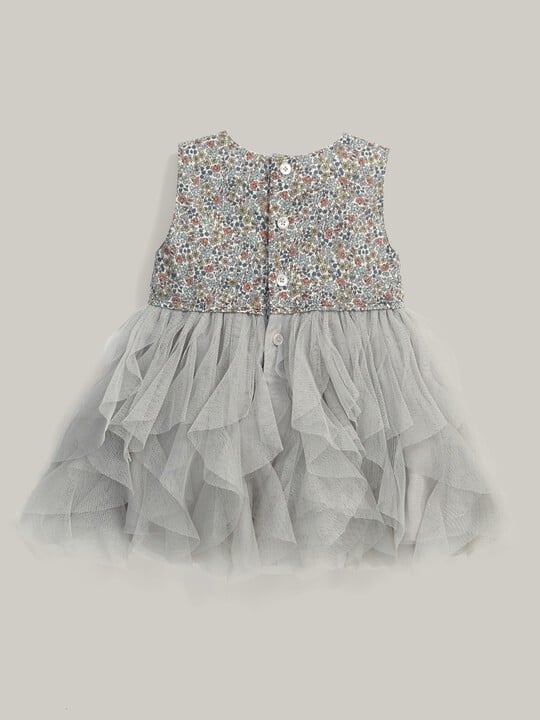 Liberty Print Waterfall Tulle Dress Cream image number 3