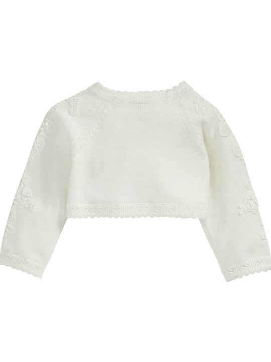Lace Applique Detail Knit Cropped Cardigan Cream- New Born image number 5