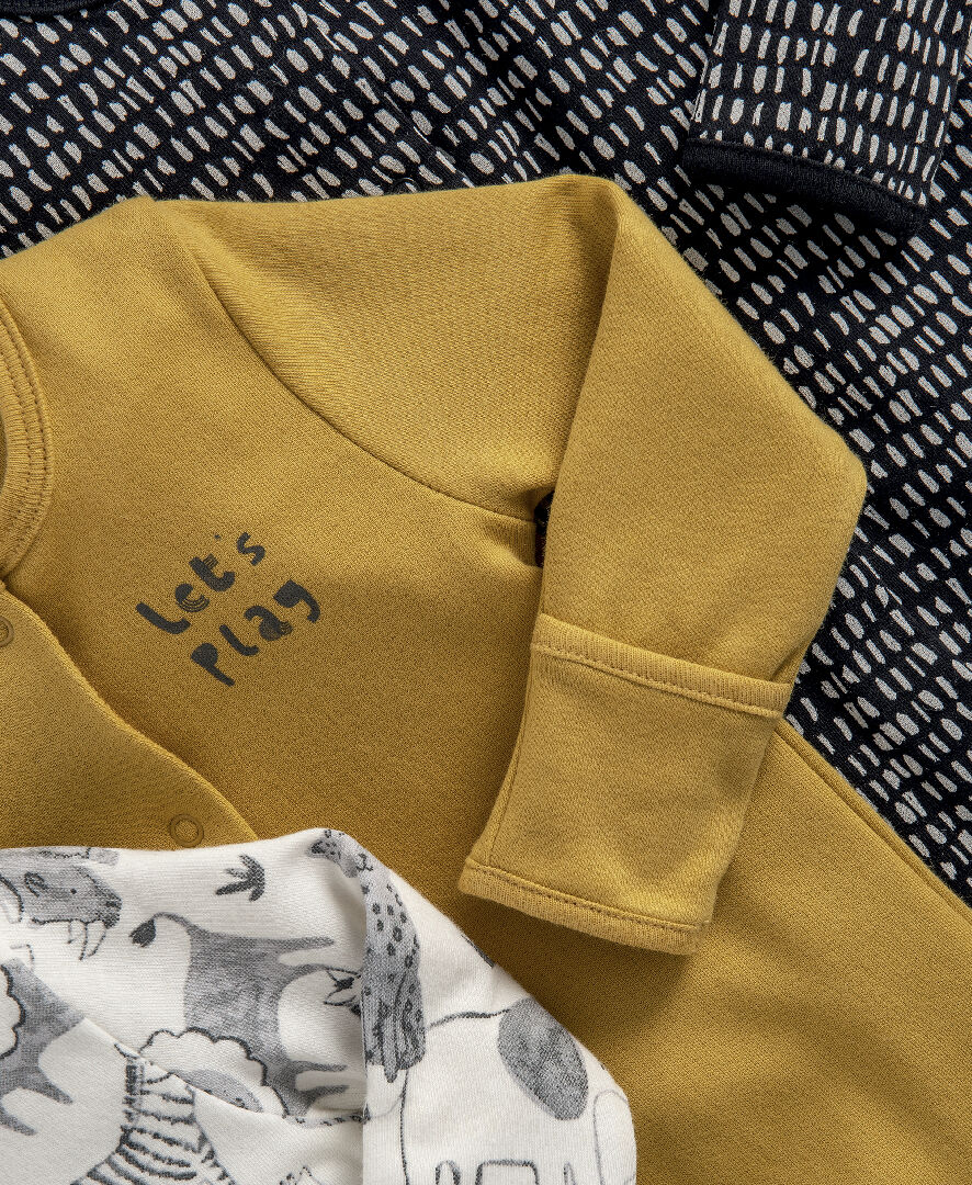 Monochrome Safari Jersey Cotton Sleepsuits 3 Pack image number 2