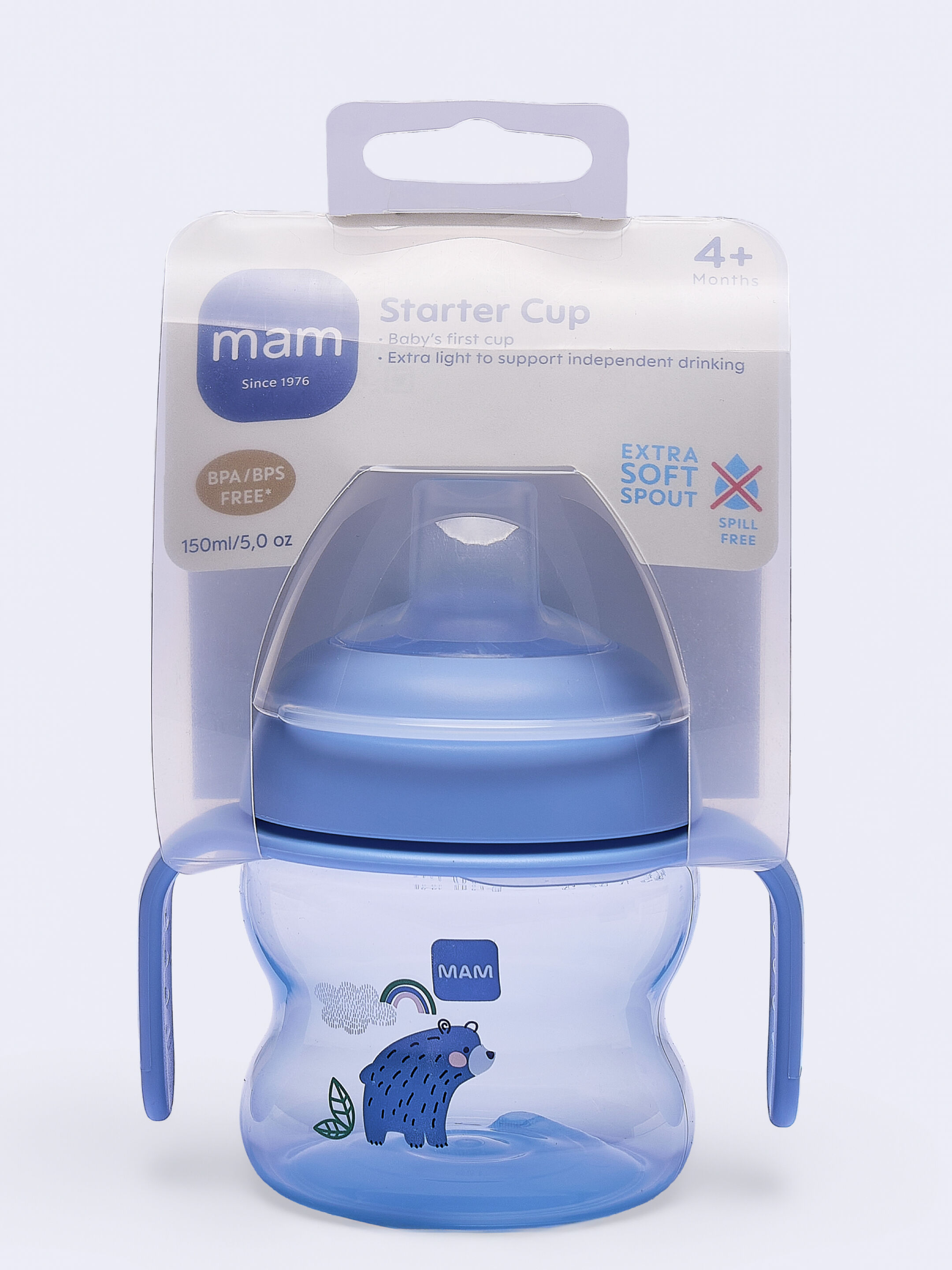 Mam Baby Starter Cup  Silicone Cup - 4 M+ | Fores Blue - 150 Ml - Pack of 1 image number 2