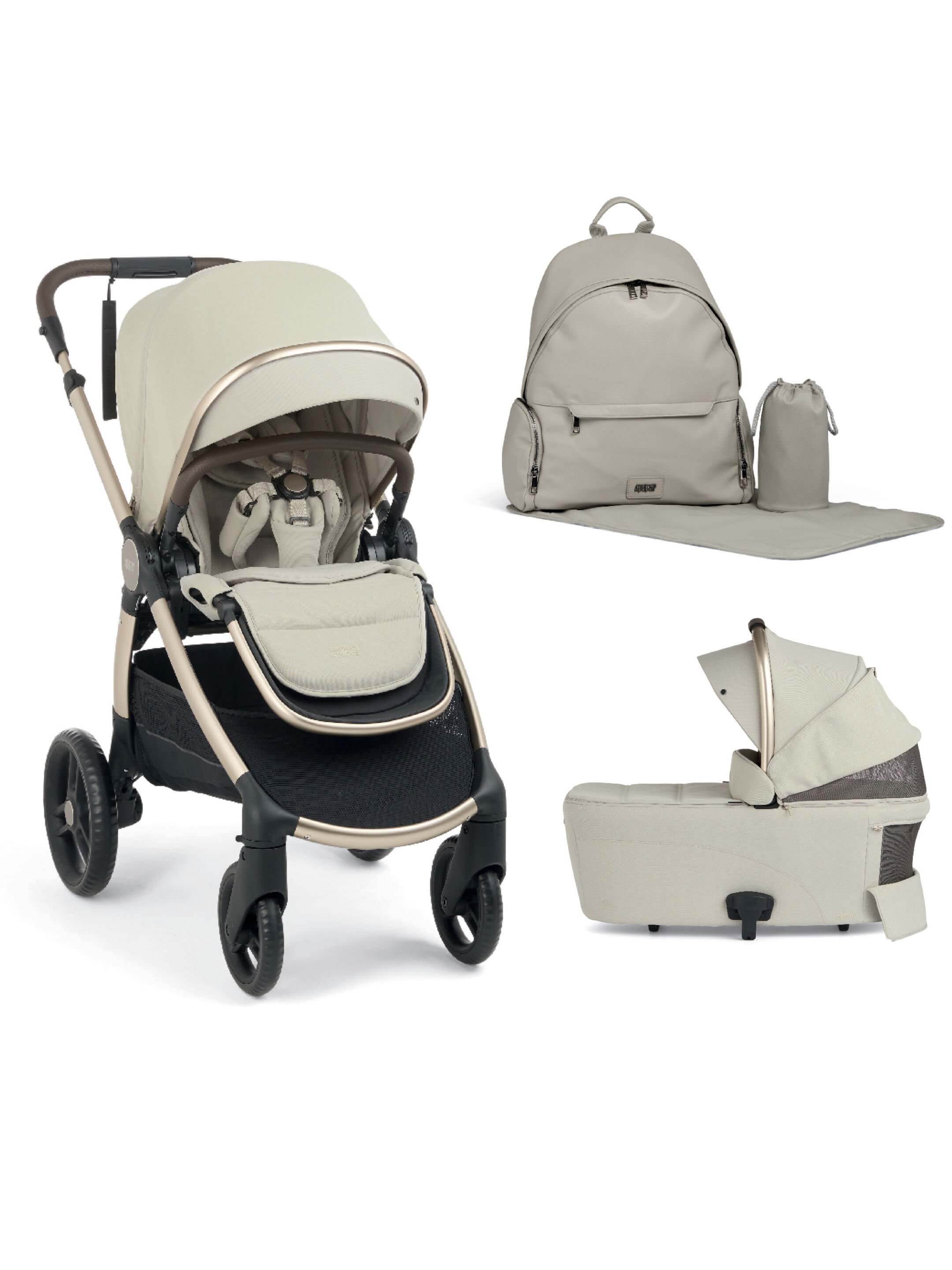 Ocarro 2 Pushchair and Carrycot Bundle with Changing Backpack (3Pieces) - Shell