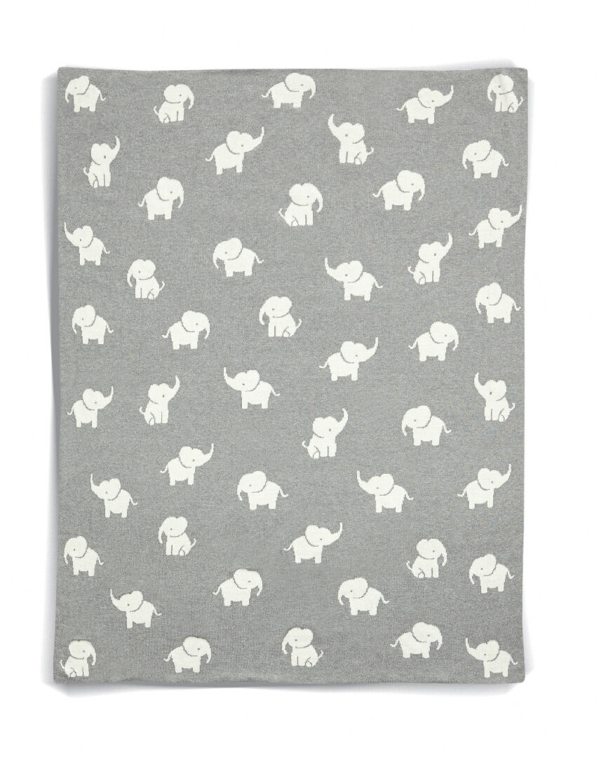 Buy Welcome To The World Knitted Elephant Blanket Grey Bedding Blankets Pillows Mamas Papas Qatar