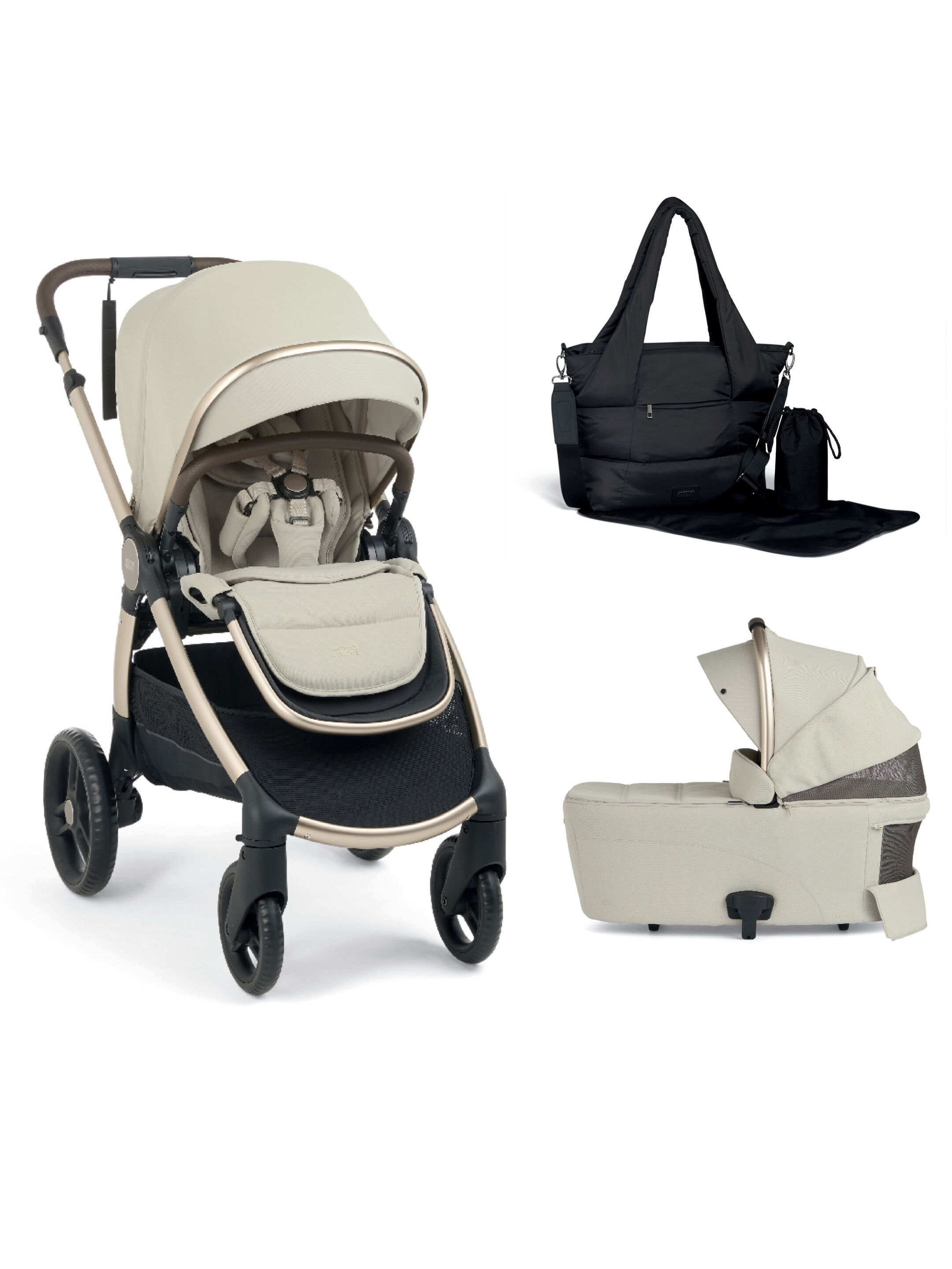 Ocarro 2 Pushchair and Carrycot Bundle with Totebag (3Pieces) - Shell