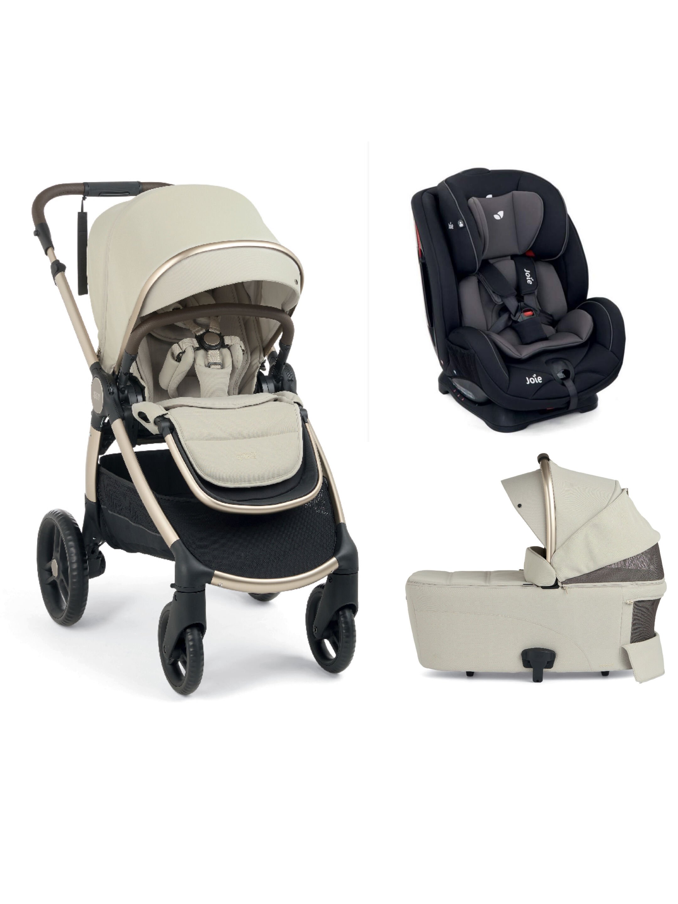 Ocarro 2 Pushchair and Carrycot Bundle with Joie Stages Adjustable Baby to Child Car Seat (3 Pieces) - Shell
