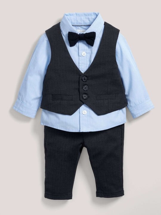 4 PieceWaistcoat Suit Set with Shirt, Bowtie & Trousers Navy- 12-18 months image number 1