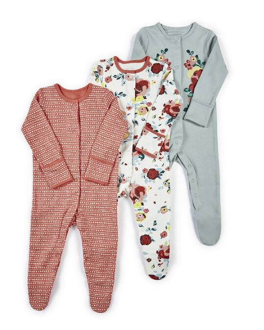3 Pack Floral Jersey Sleepsuits  image number 1