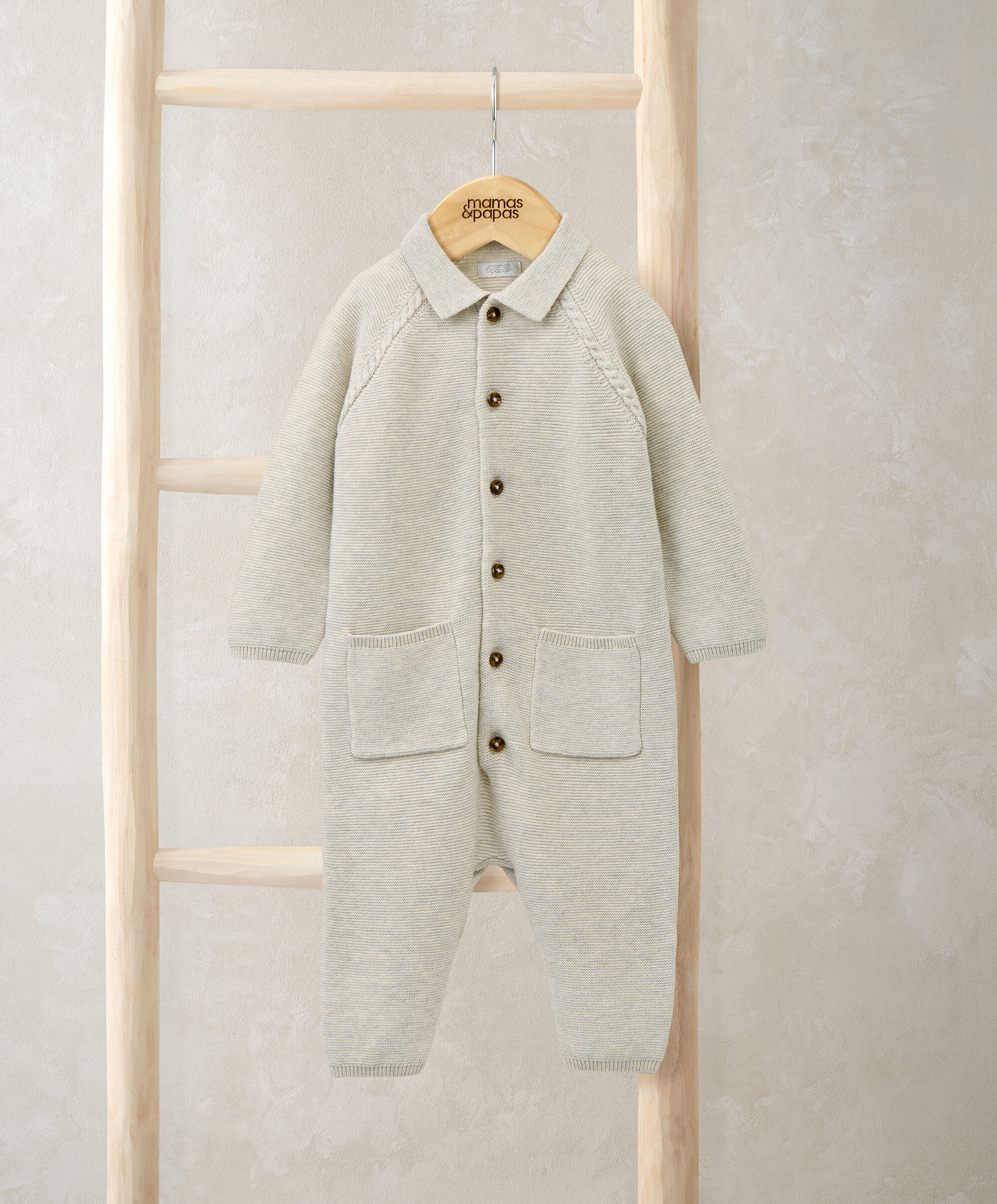 Collared Knit Romper - Oatmeal image number 1