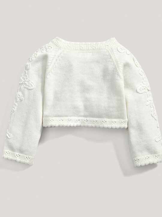 Lace Applique Detail Knit Cropped Cardigan Cream- New Born image number 3