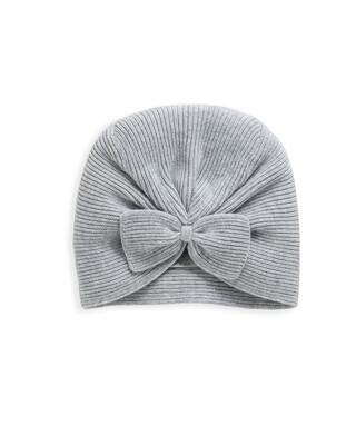 Grey Knitted Bow Turban Hat