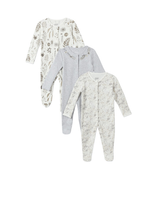Monochrome Flower Sleepsuitss 3 Pack image number 1