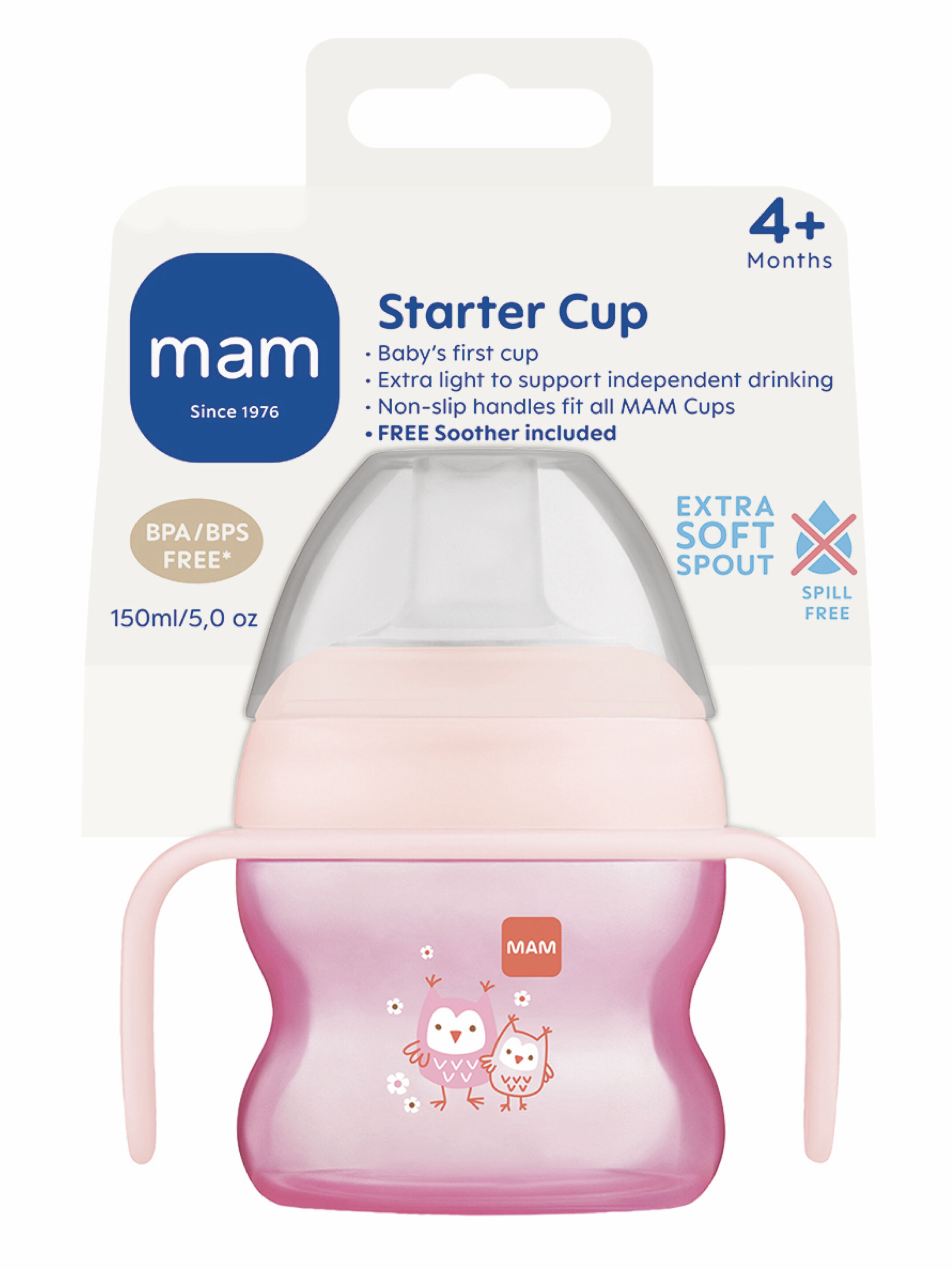 Mam Baby Starter Cup  Silicone Cup - 4 M+ | Fores Pink - 150 Ml - Pack of 1 image number 2