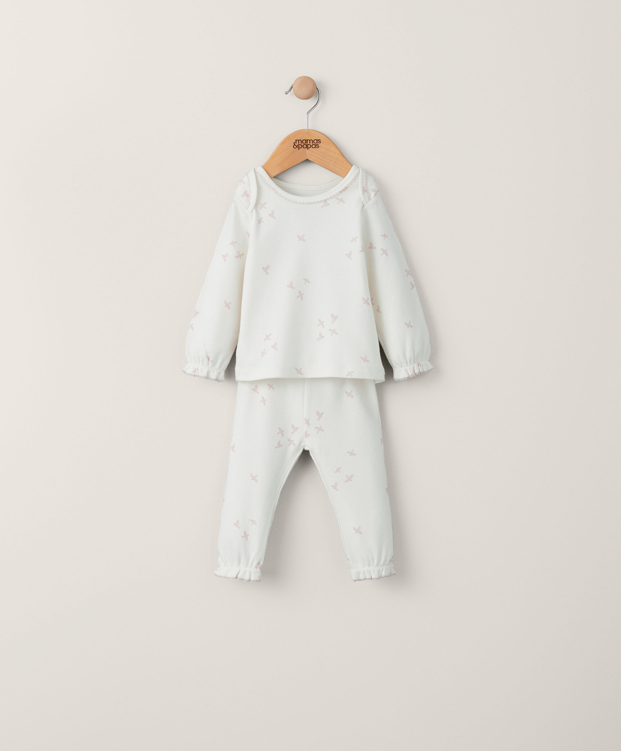 Birds Flock Jersey Pyjamas - Pink and Cream image number 1