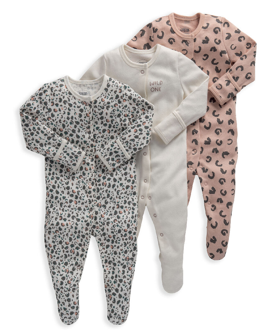 Leopard Print Jersey Cotton Sleepsuits 3 Pack image number 1