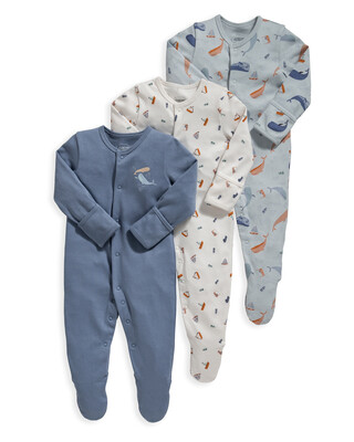 3 Pack Whale Sleepsuits