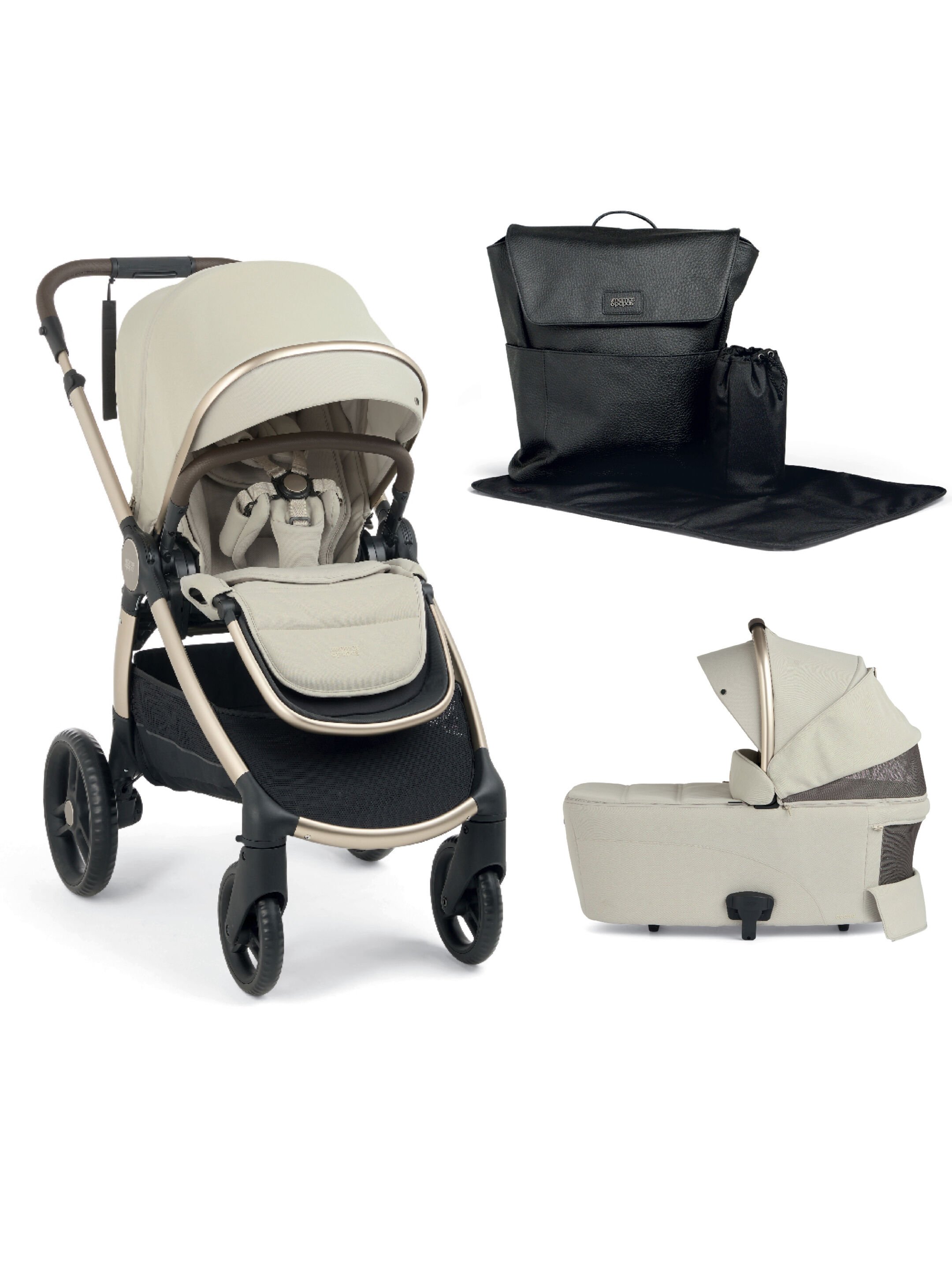 Ocarro 2 Pushchair and Carrycot Bundle with Adjustable Changing Backpack (3Pieces) - Shell