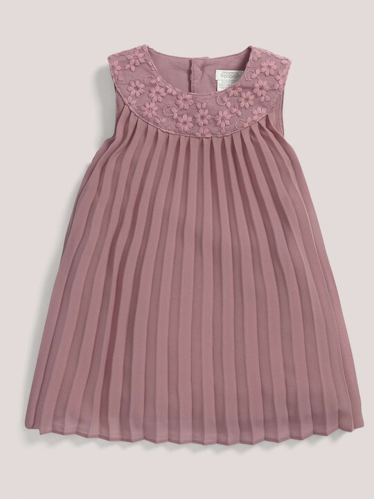 Pleated Dress with Lace Collar Pink- 0-3 image number 1