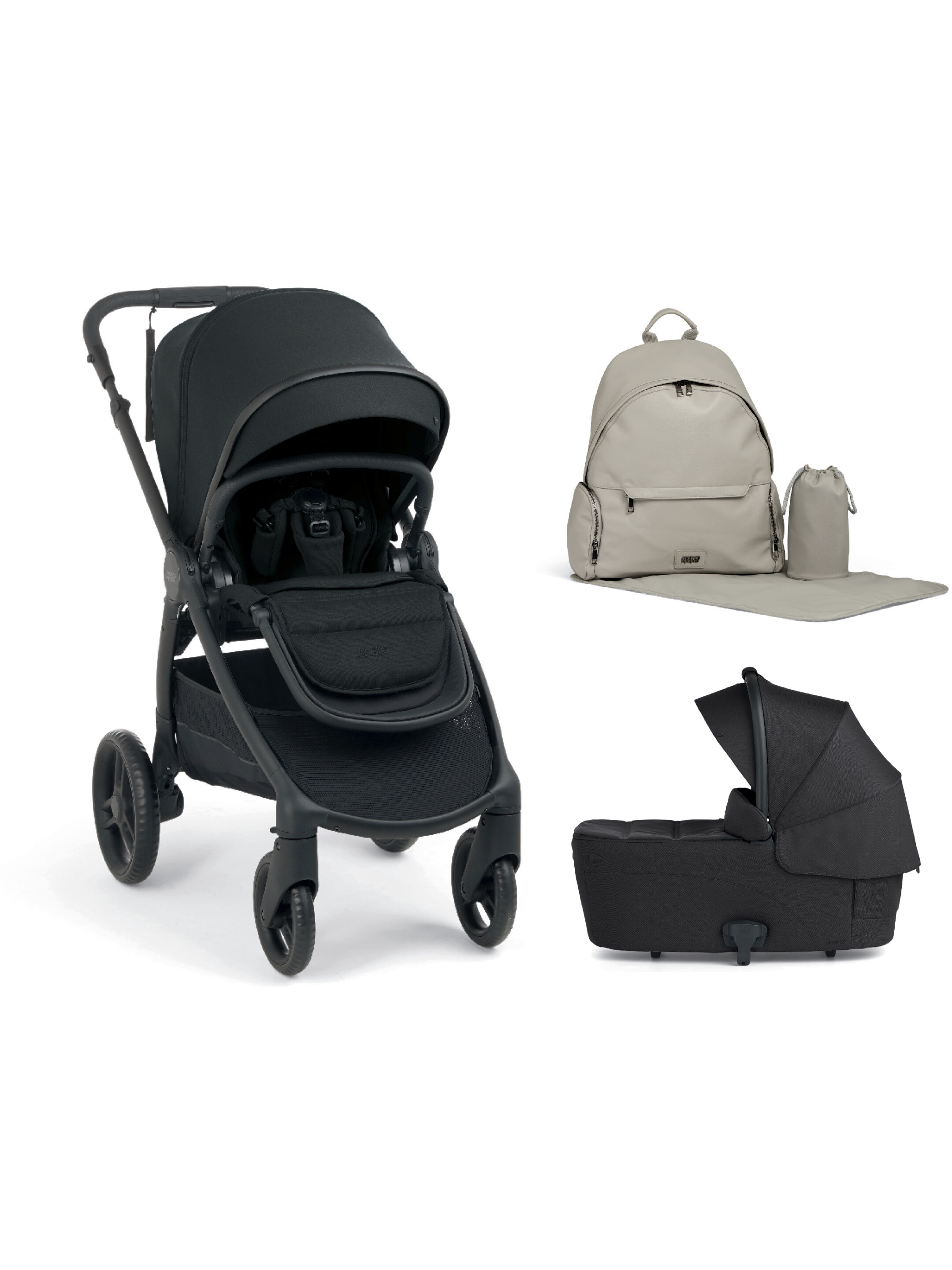 Ocarro 2 Pushchair and Carrycot Bundle with Changing Backpack (3Pieces) - Eclipse