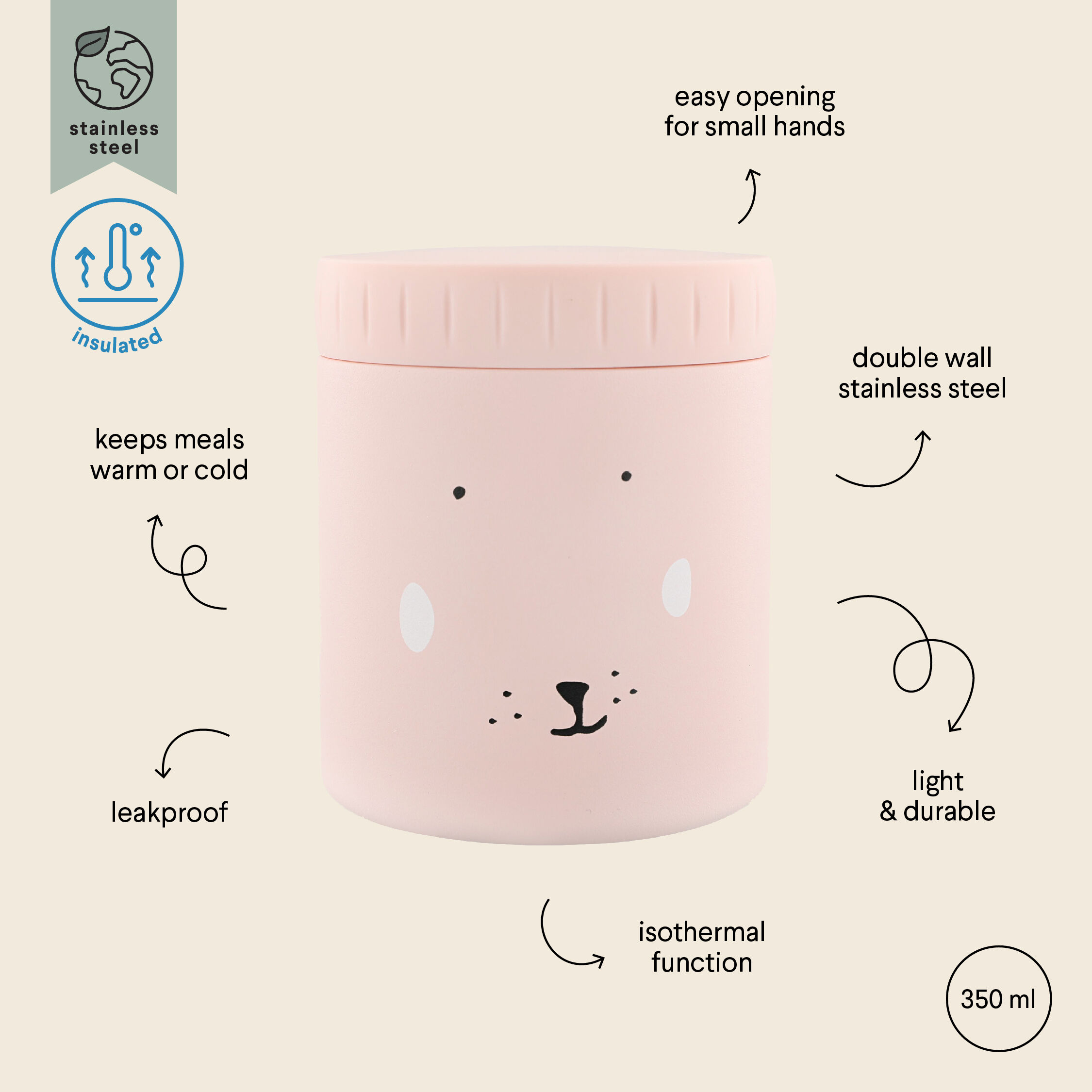 Trixie Insulated Food Jar (350ml) Mrs. Rabbit - Pink image number 3
