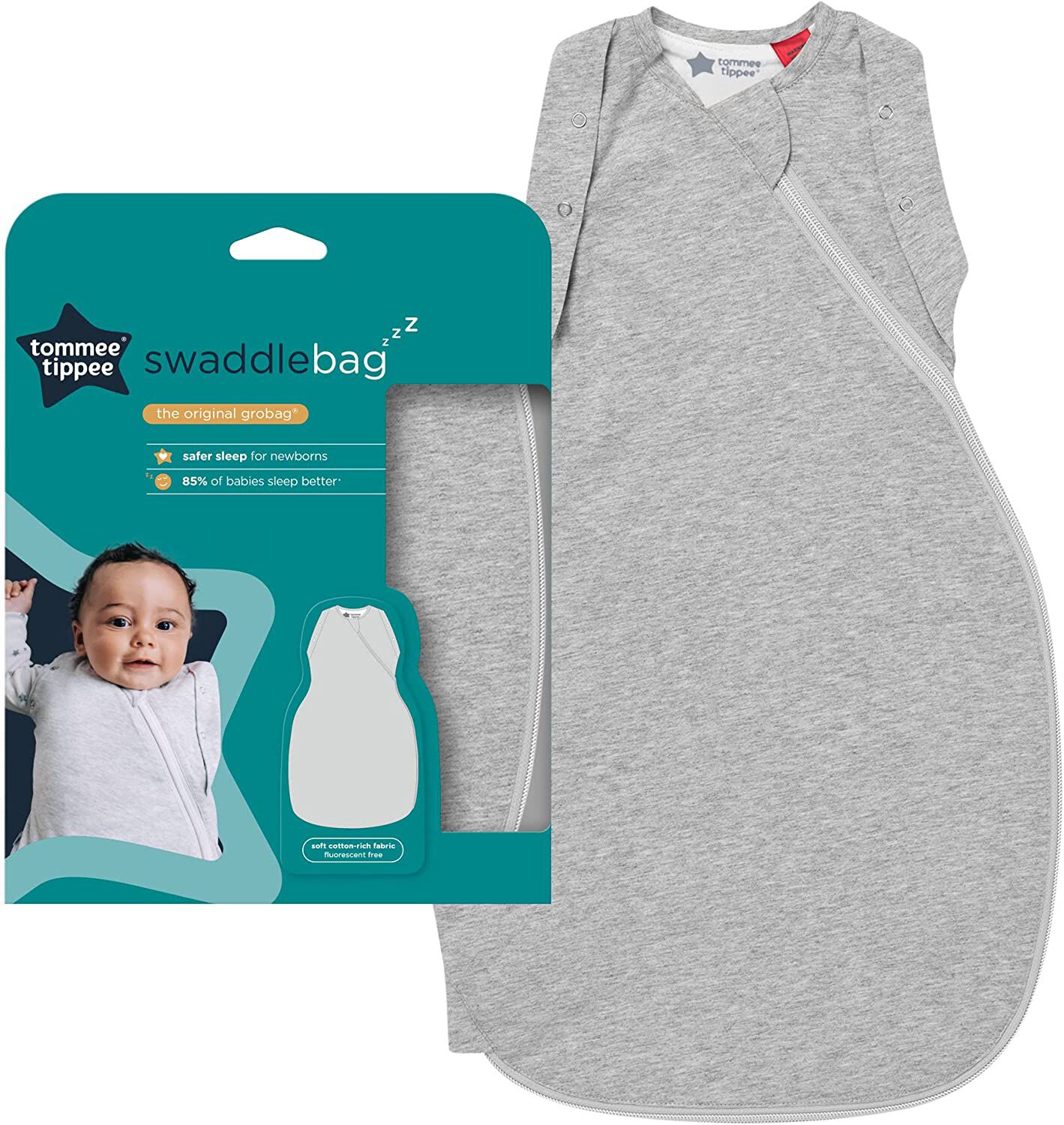 Tommee Tippee Swaddlebag, 1 Tog, Grey Marl, 0-3m image number 2