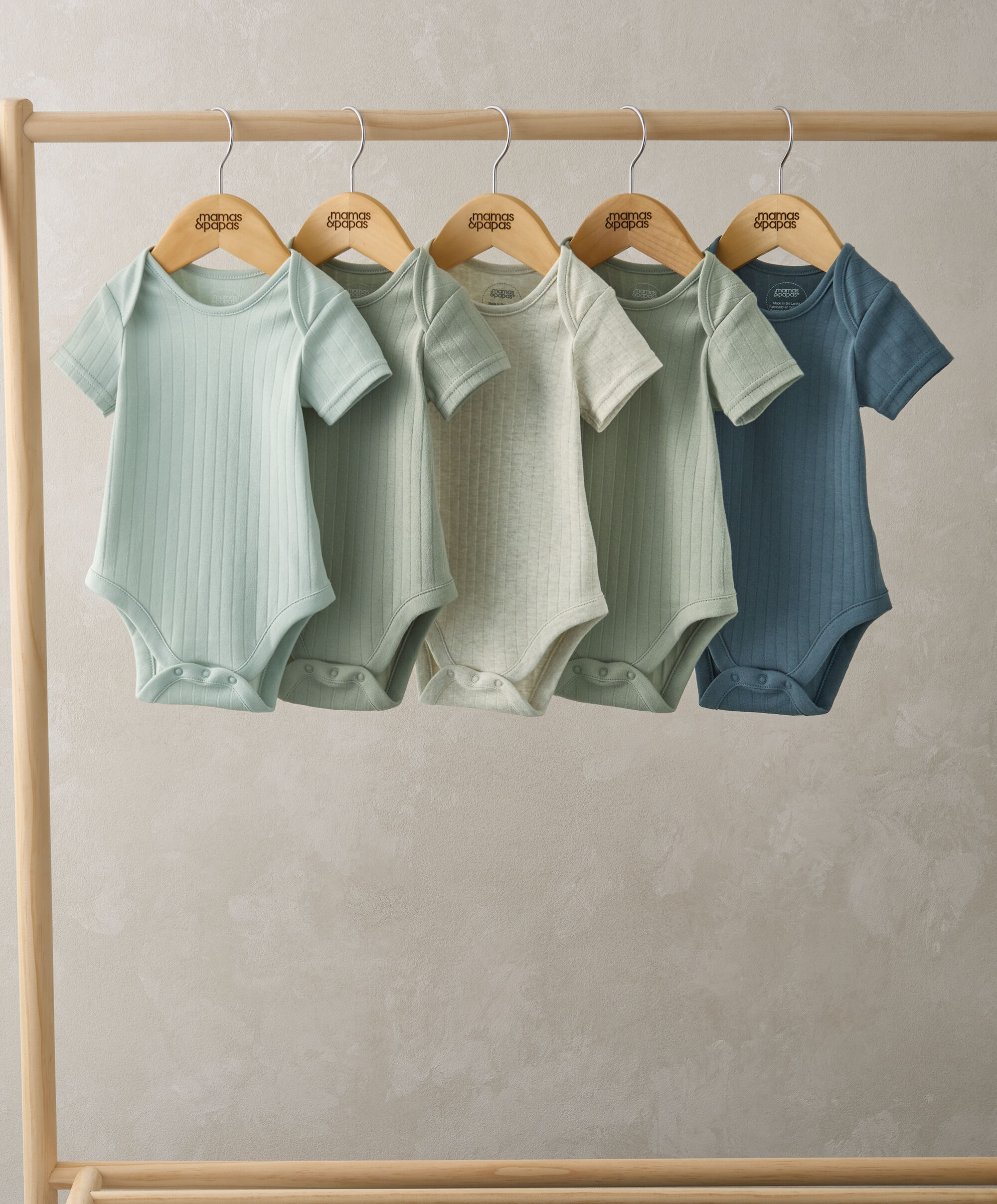 Ribbed Short-Sleeve Bodysuits (Set of 5) - Blue image number 1