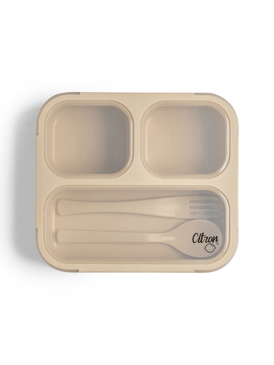 Citron Lunchbox with Fork and Spoon Beige image number 1