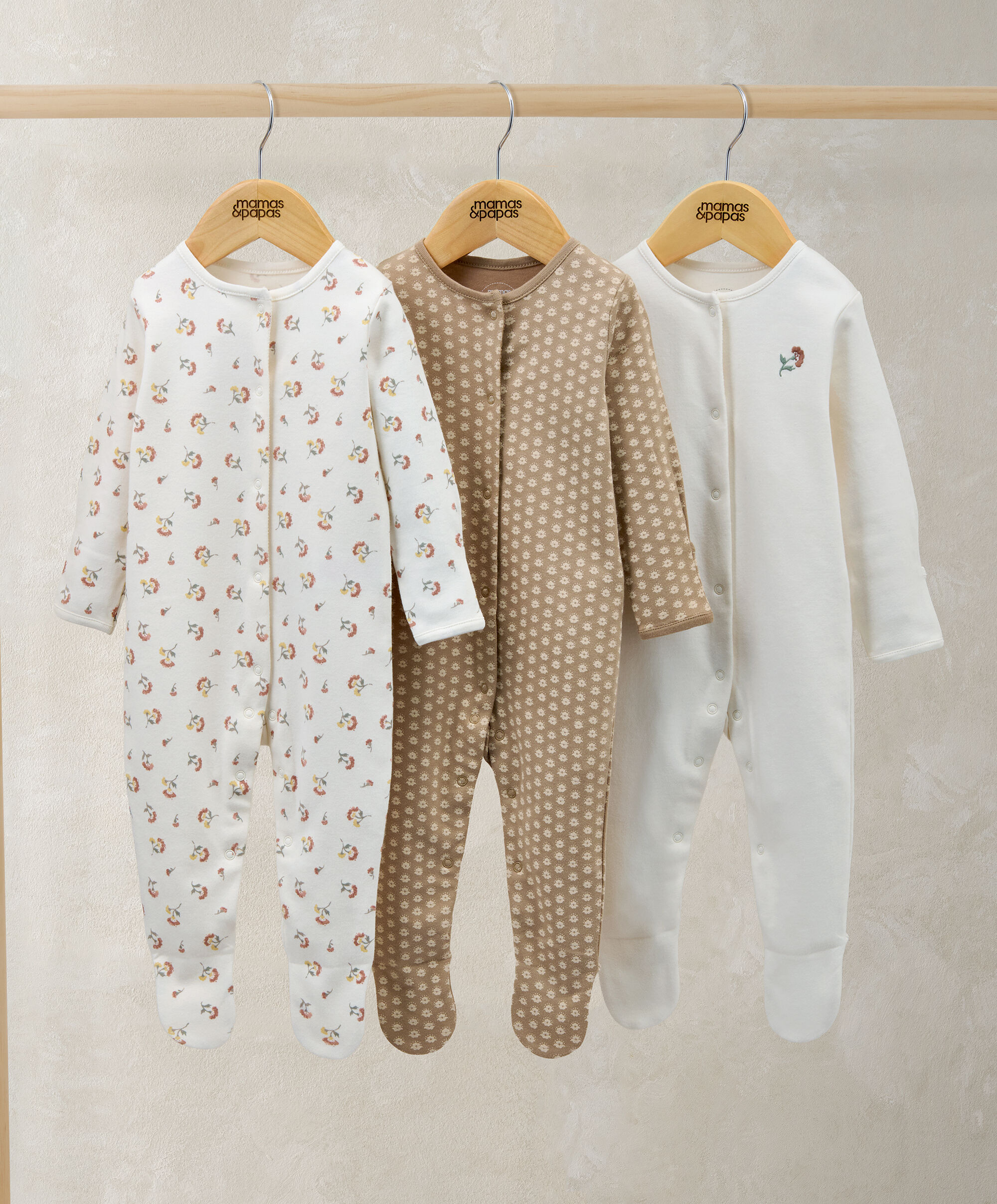 Sleepsuits (Pack of 3) - Floral Woodblock image number 1