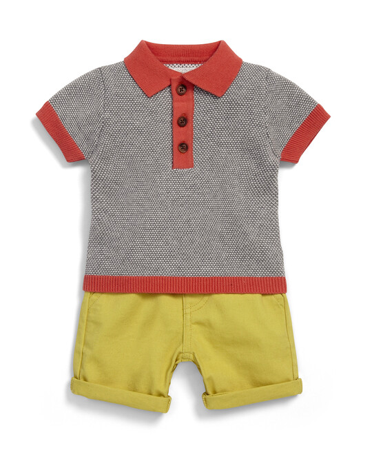 Knitted Polo Shirt & Shorts Set image number 1